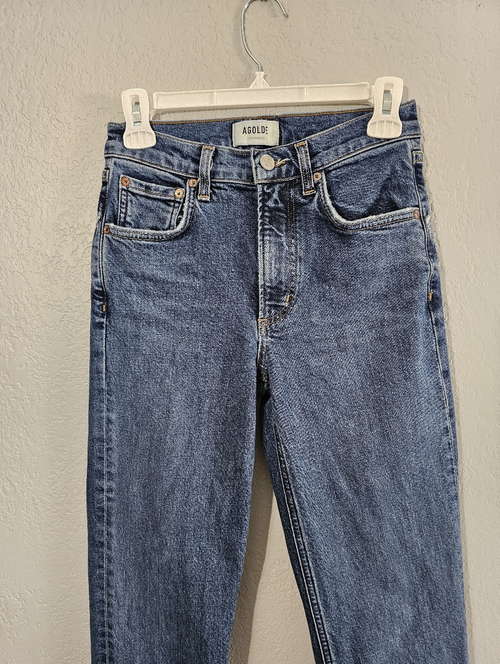 Agolde Blue Kye Mid Rise Straight Crop Ankle Jeans In Mirage Womens 23 - Picture 4 of 11